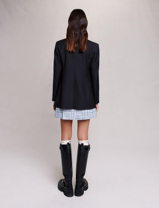 Black   Pleated Tweed Jacket Dress