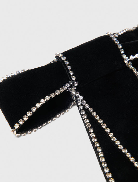 Rhinestone velvet bow barrette Black