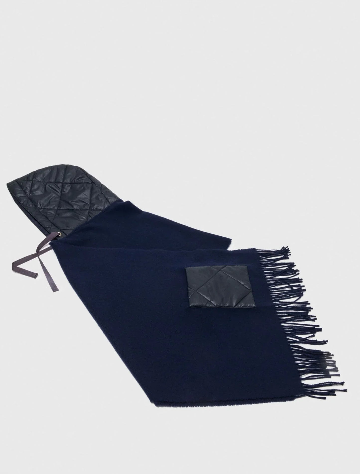 Hooded wool poncho Navy