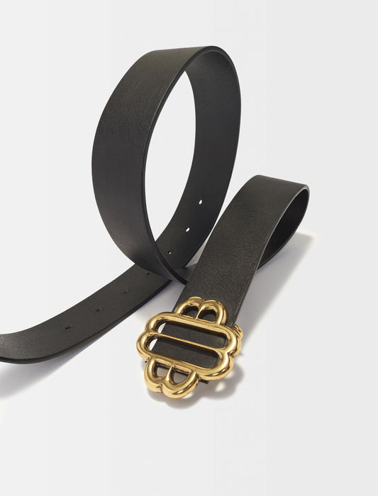 Black  -leatherbeltwithcloverlogo