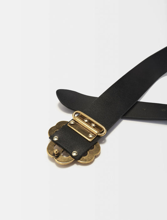 Black  -leatherbeltwithcloverlogo