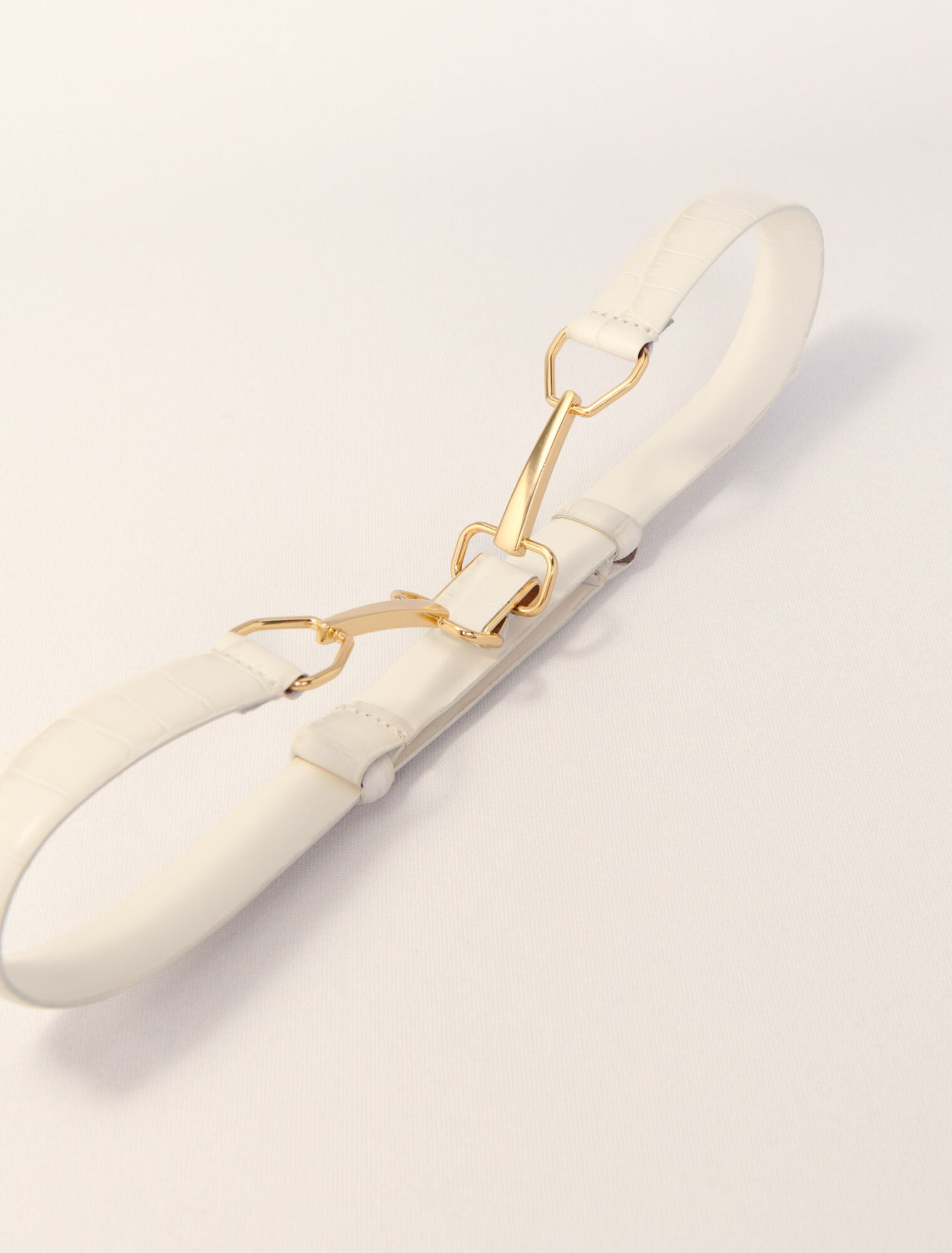 Ecru-Leather belt with horse bit buckle