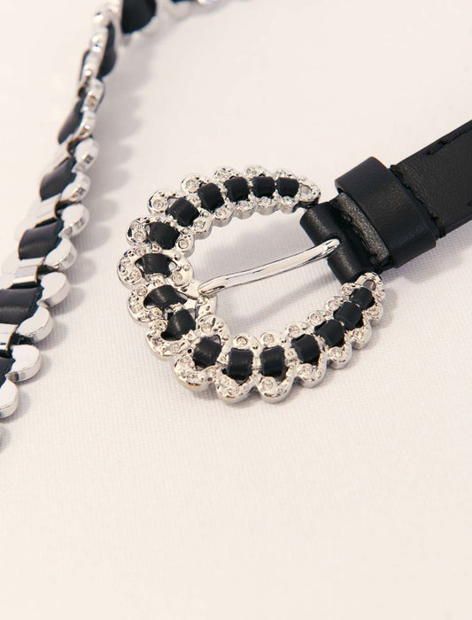 Black-Mixed Jewellery Buckle Chain Belt