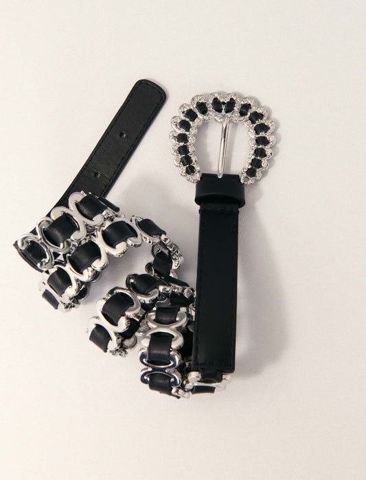 Black-featured-Mixed Jewellery Buckle Chain Belt