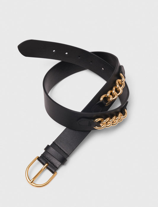 Leather belt with chain details