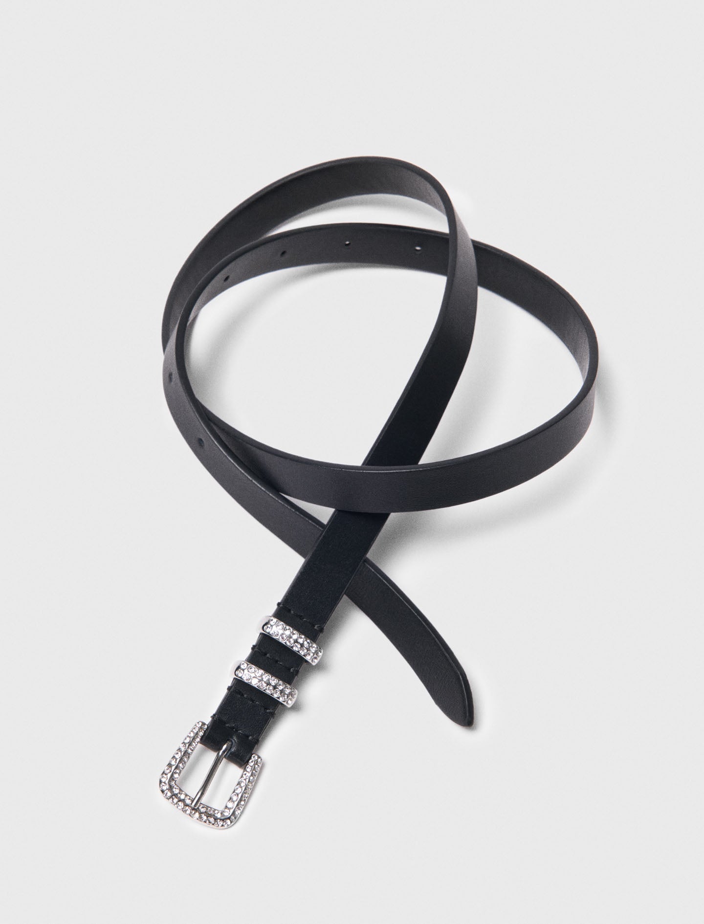 mface00455 slim belt with diamante buckle black