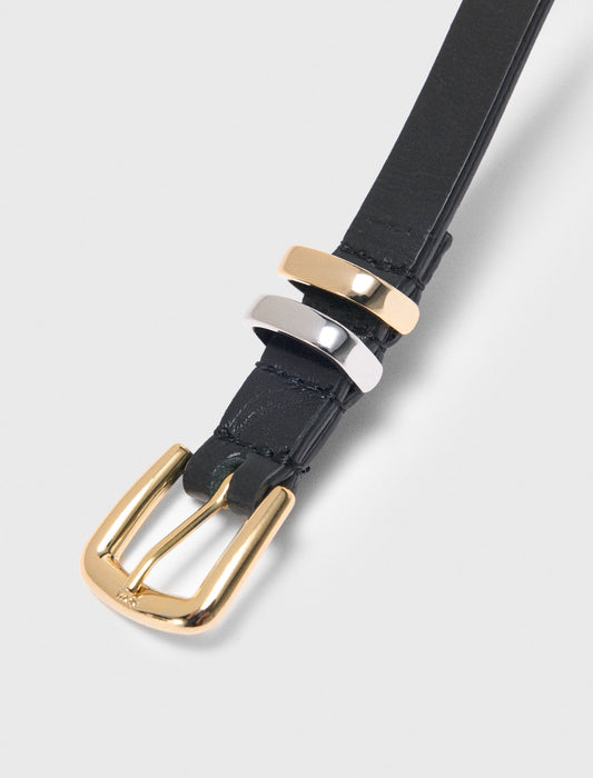 mface00455 slim belt with diamante buckle black