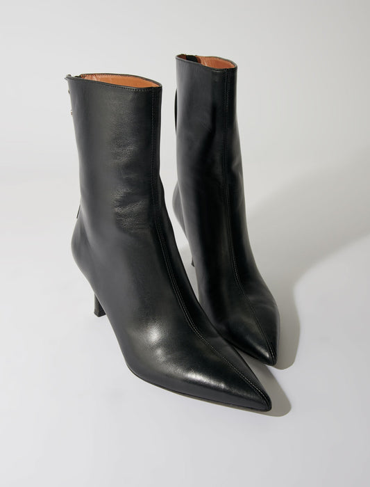 Black featured-leather ankle boots