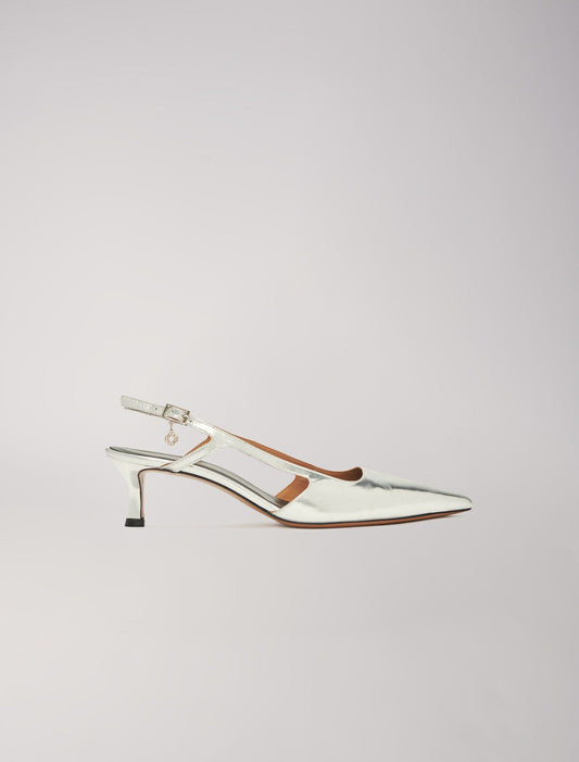 Silver featured-Silver leather strappy heels