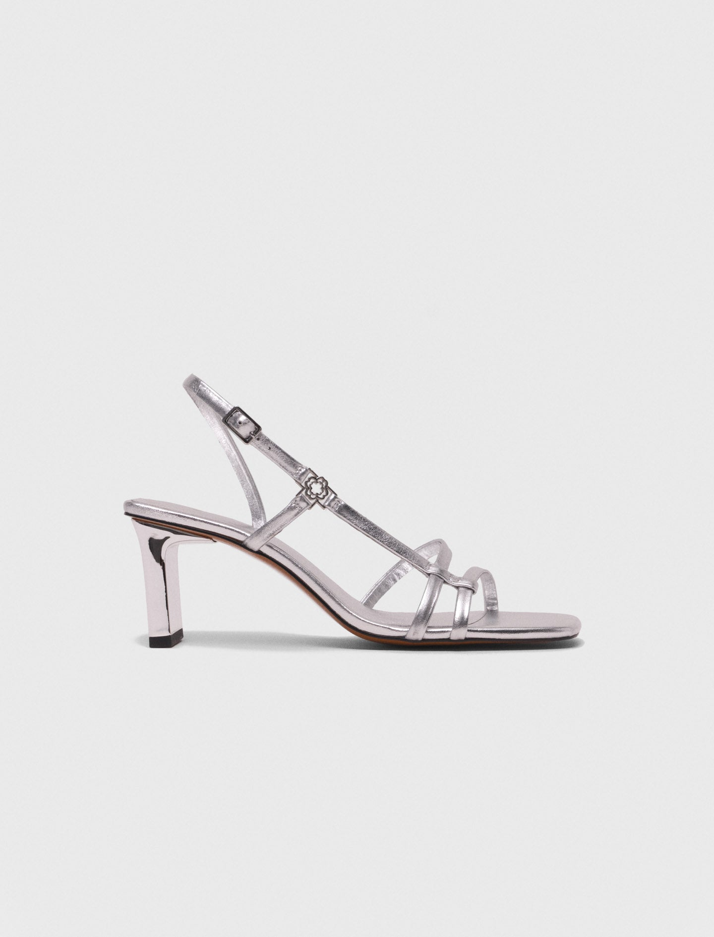 Silver Metallic strappy sandals with heel
