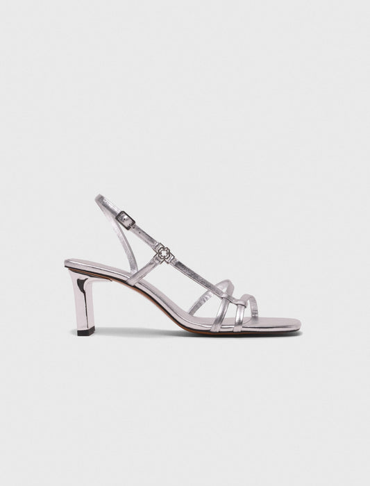 Silver Metallic strappy sandals with heel