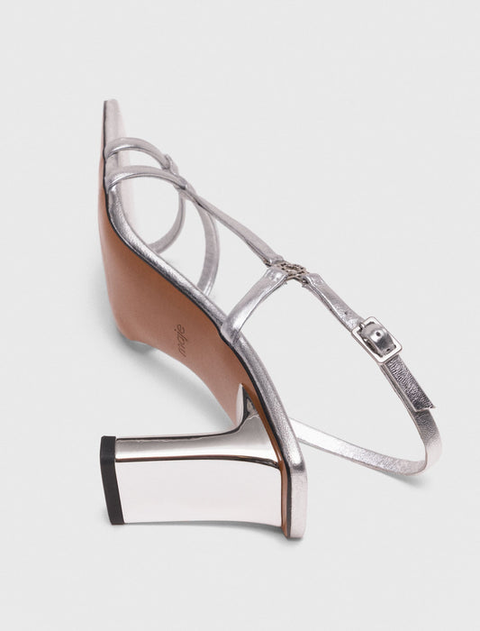 Silver Metallic strappy sandals with heel