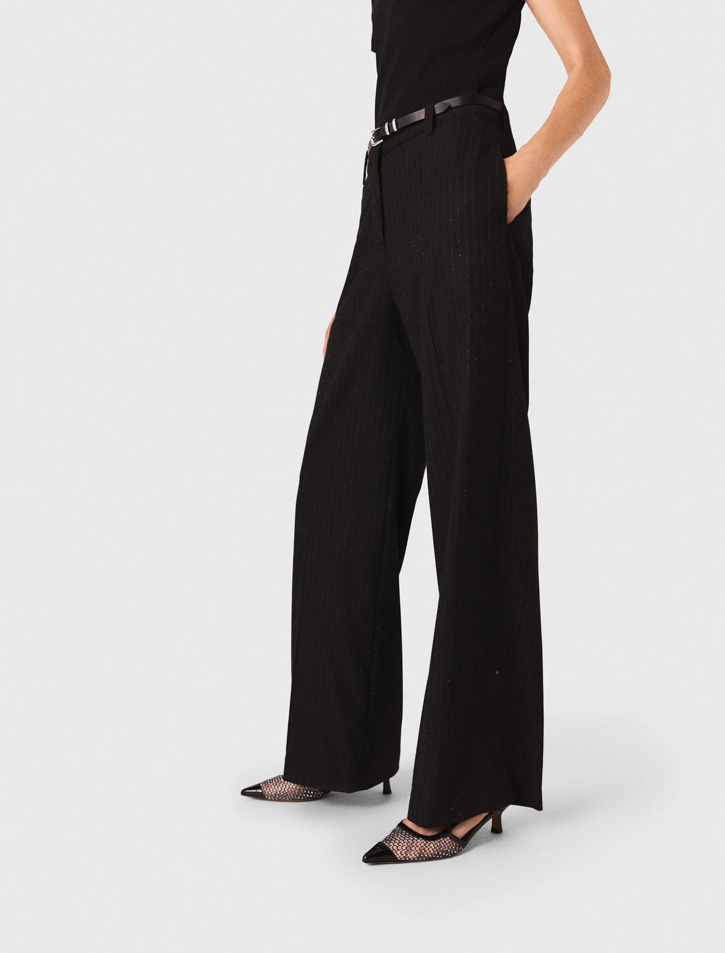 Rhinestone mesh pumps Black