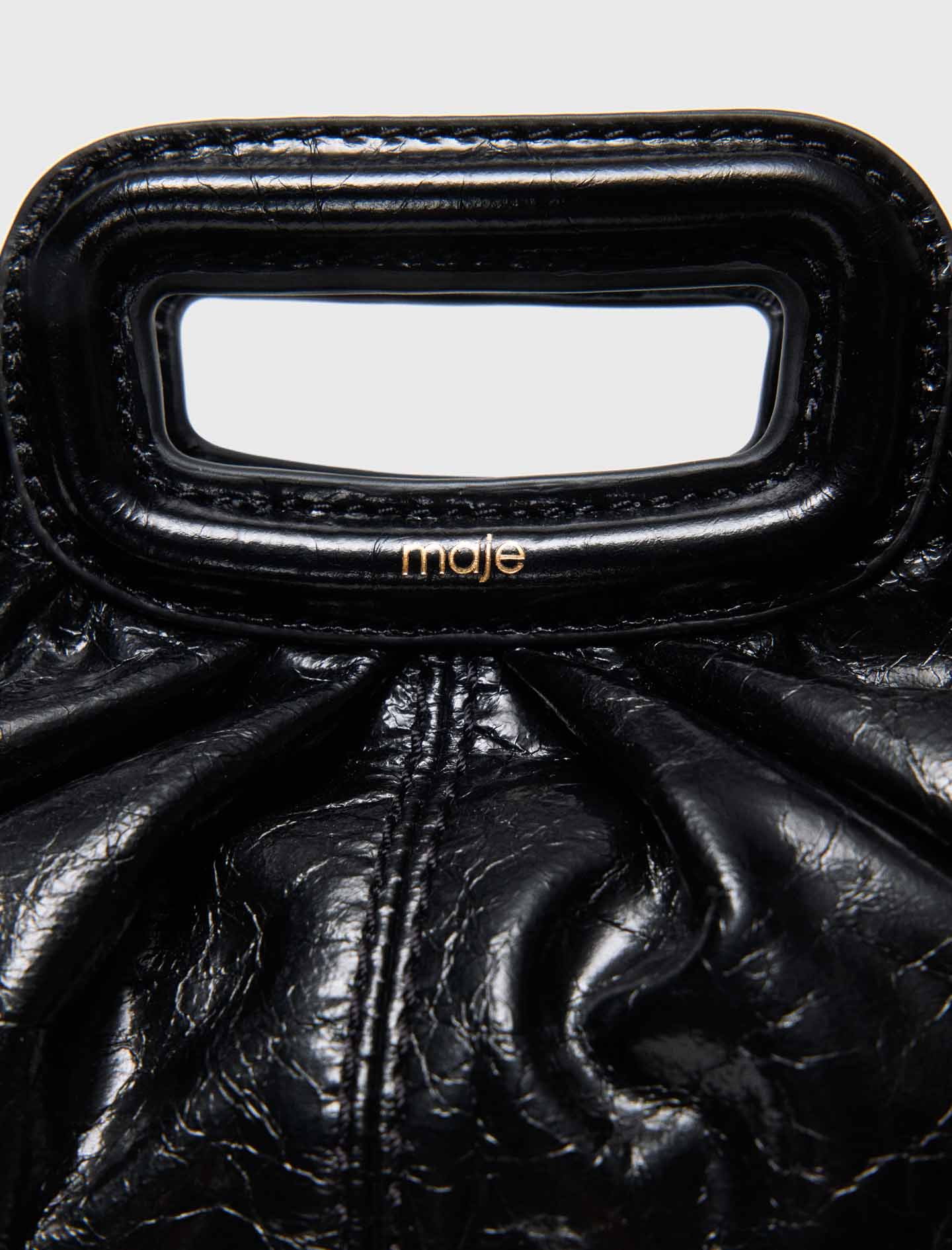 Crackled leather mini clutch Black