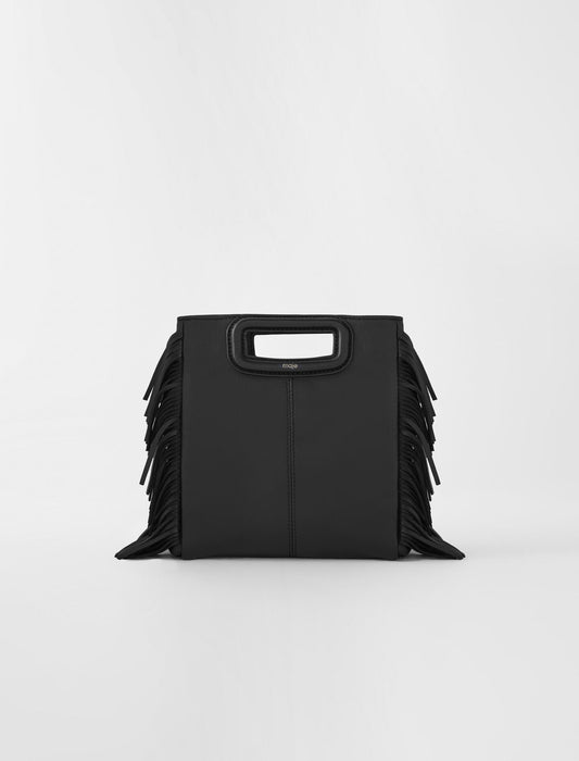 Black featured-fringed leather m bag