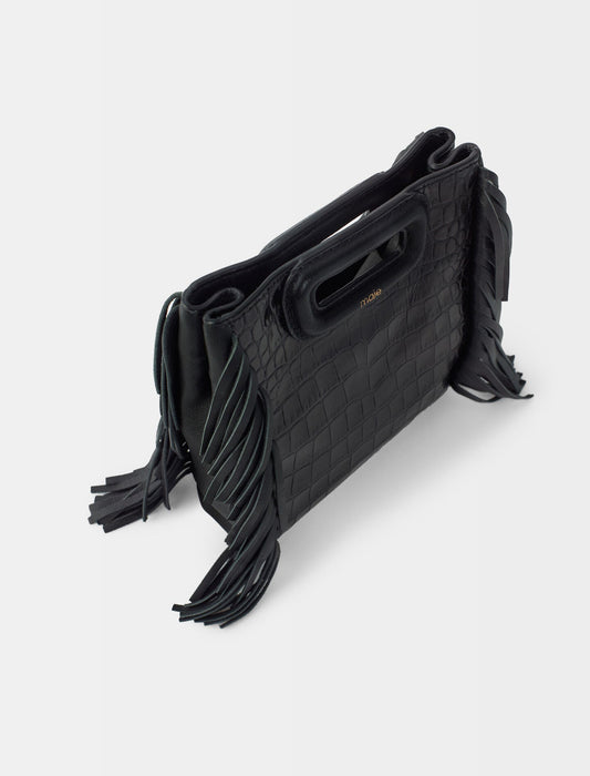 Black  -mini embossed-leather m bag with chain