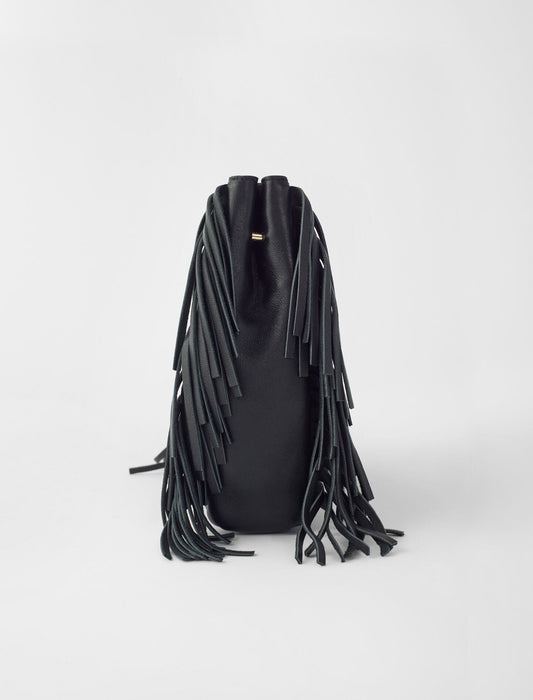 Black  -mini embossed-leather m bag with chain