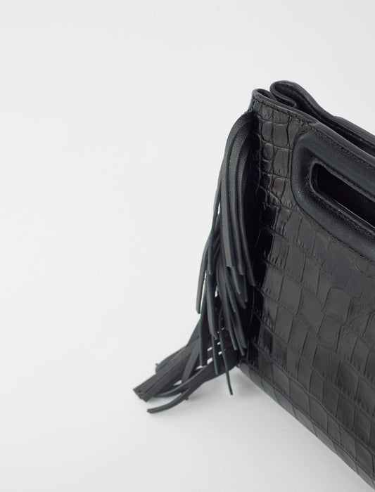 Black  -mini embossed-leather m bag with chain