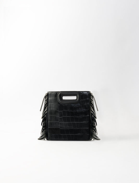 Black  -mini embossed-leather m bag with chain