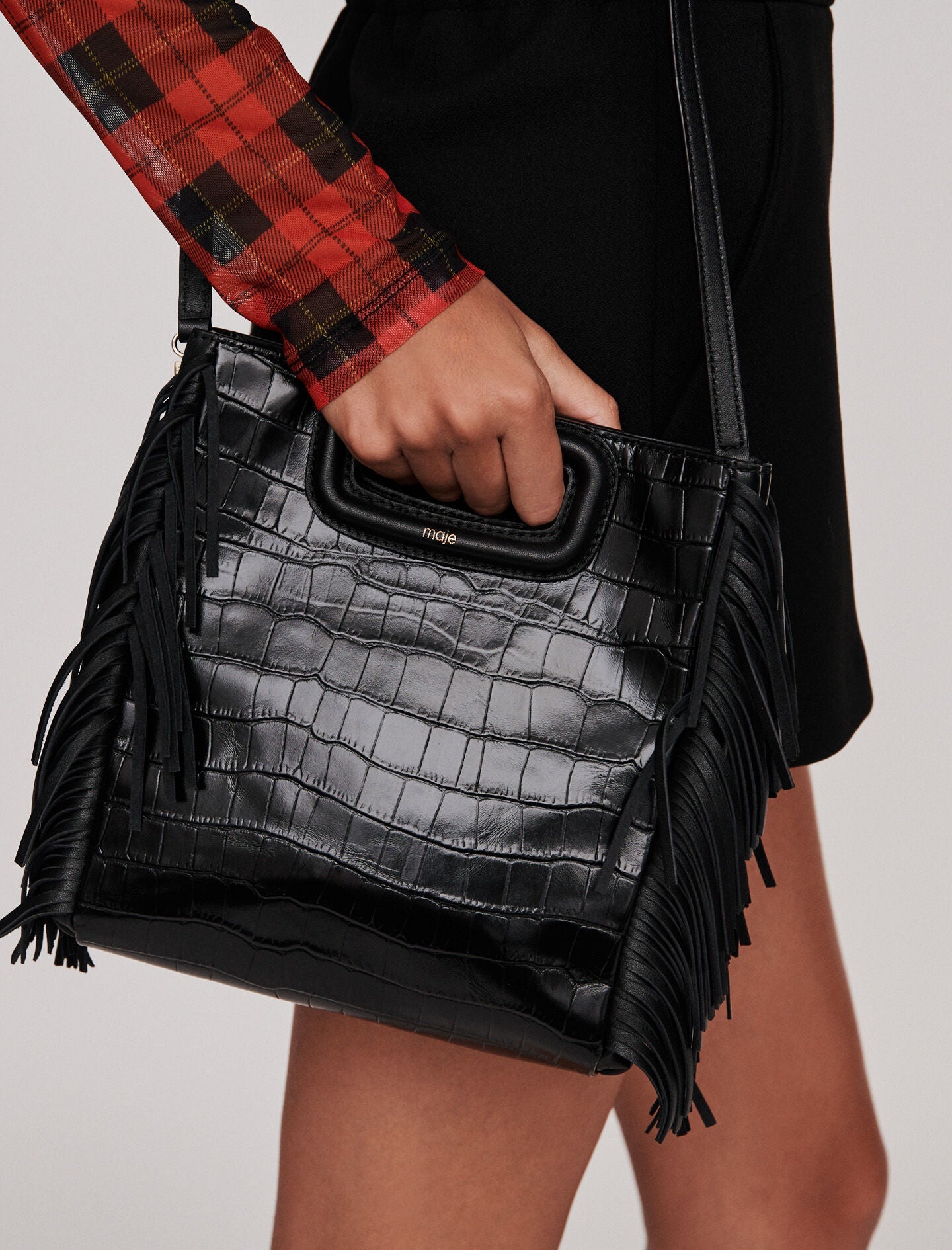 Black  -fringed leather m bag