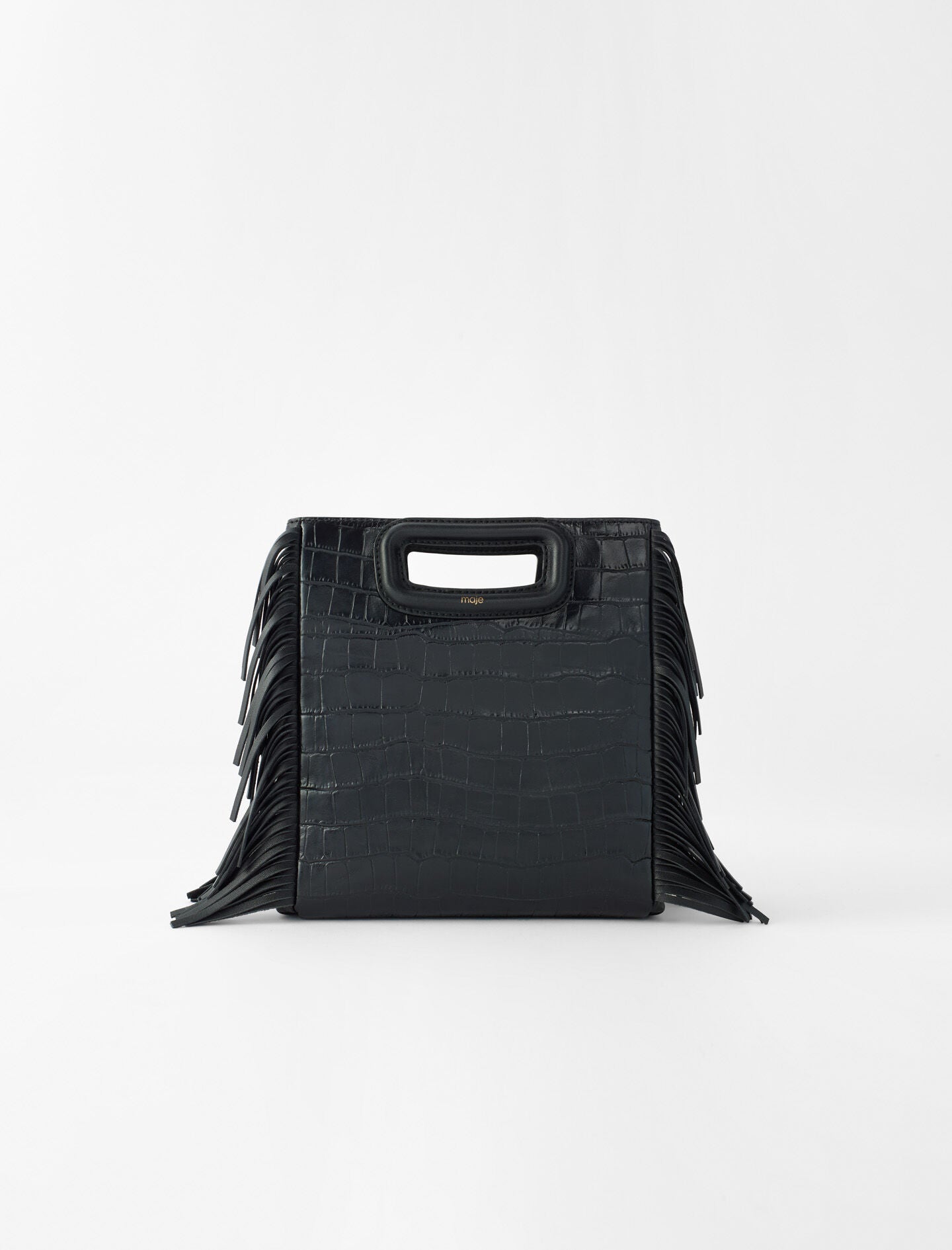 Black featured-fringed leather m bag