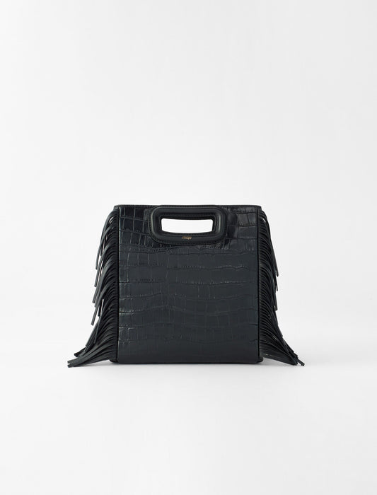 Black featured-fringed leather m bag