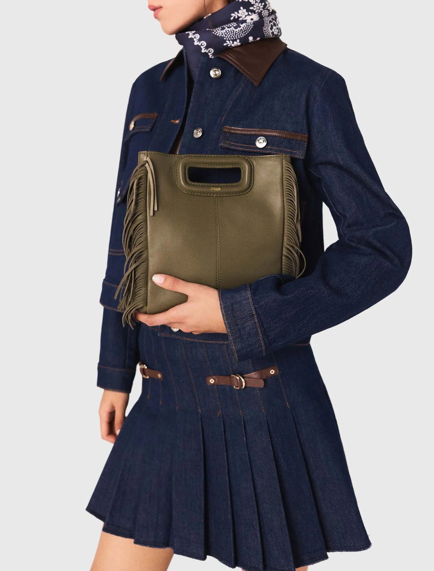 Smooth leather M bag with fringing Khaki