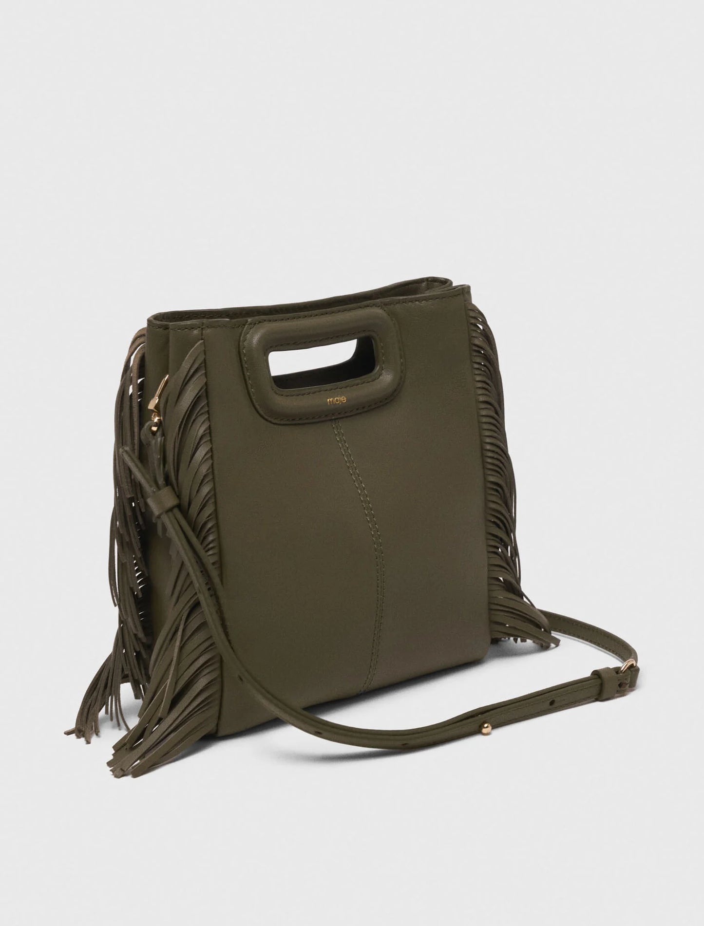 Smooth leather M bag with fringing Khaki