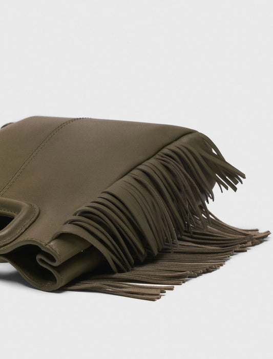 Smooth leather M bag with fringing Khaki