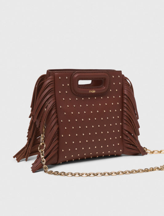 Brown  M mini leather and studs bag