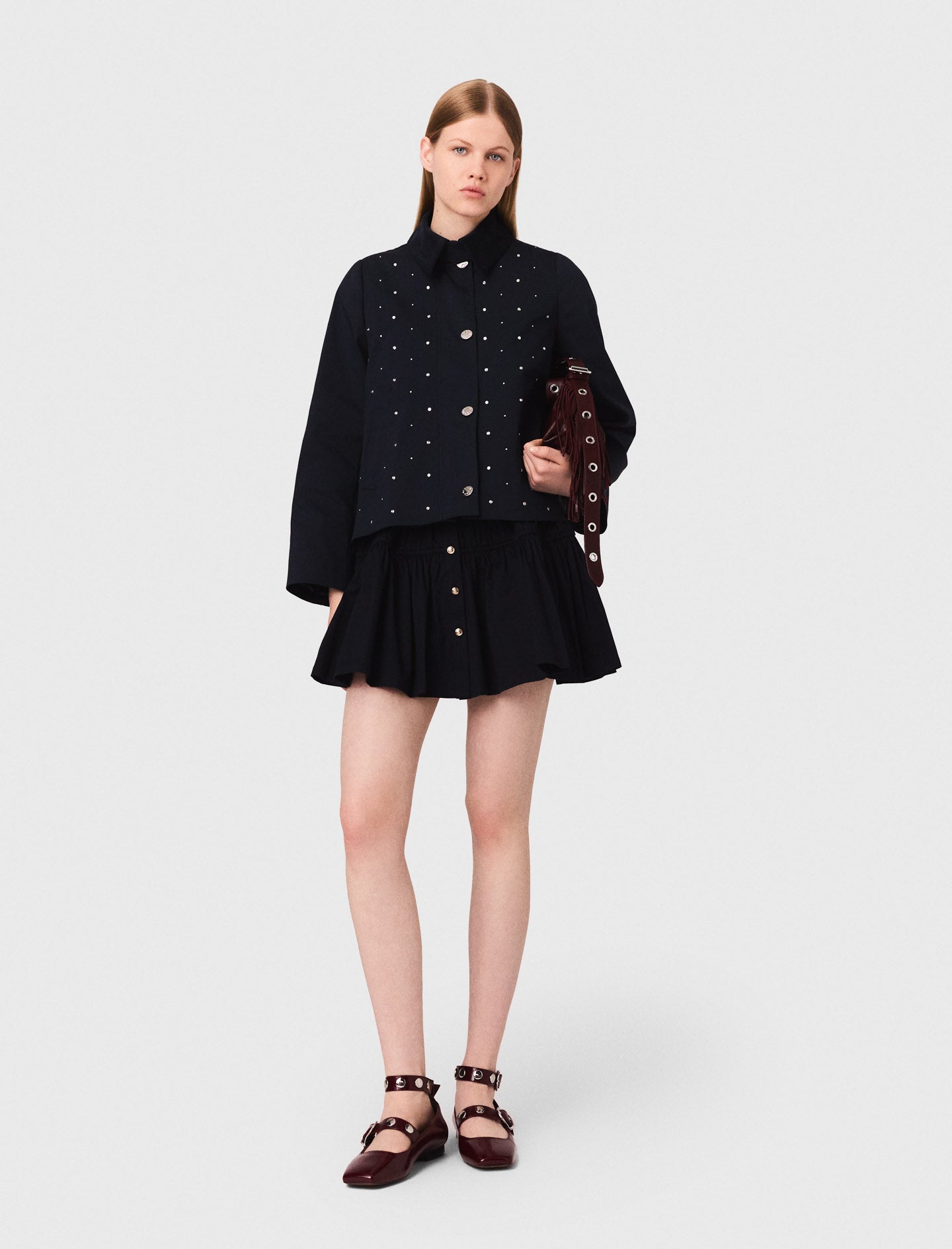 Cropped velvet collar jacket