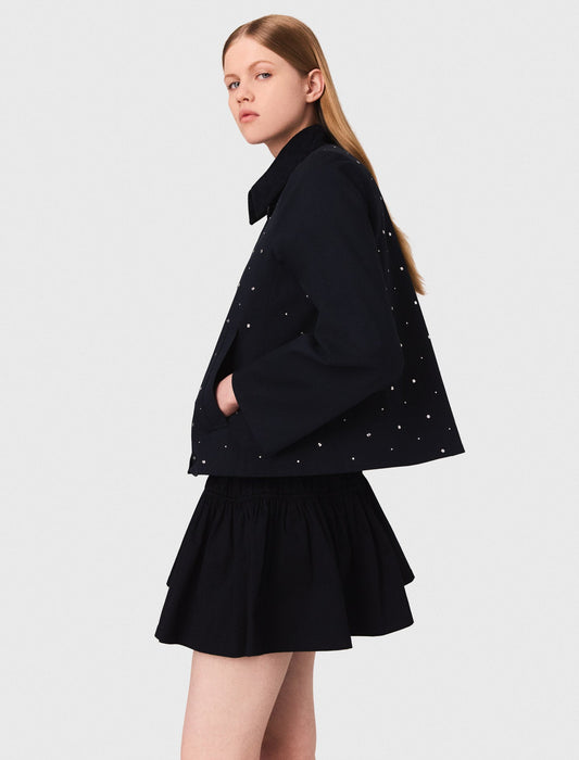 Cropped velvet collar jacket