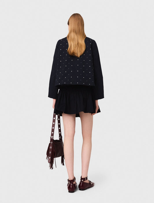 Cropped velvet collar jacket