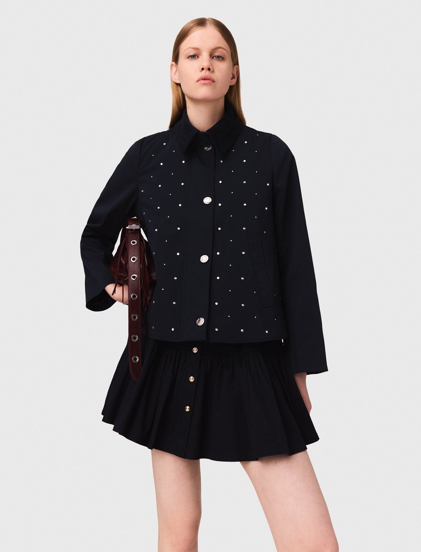 Cropped velvet collar jacket