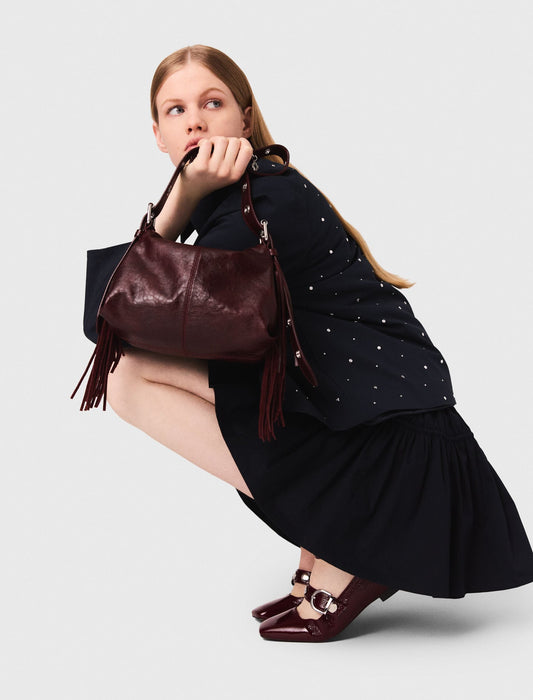 Cropped velvet collar jacket