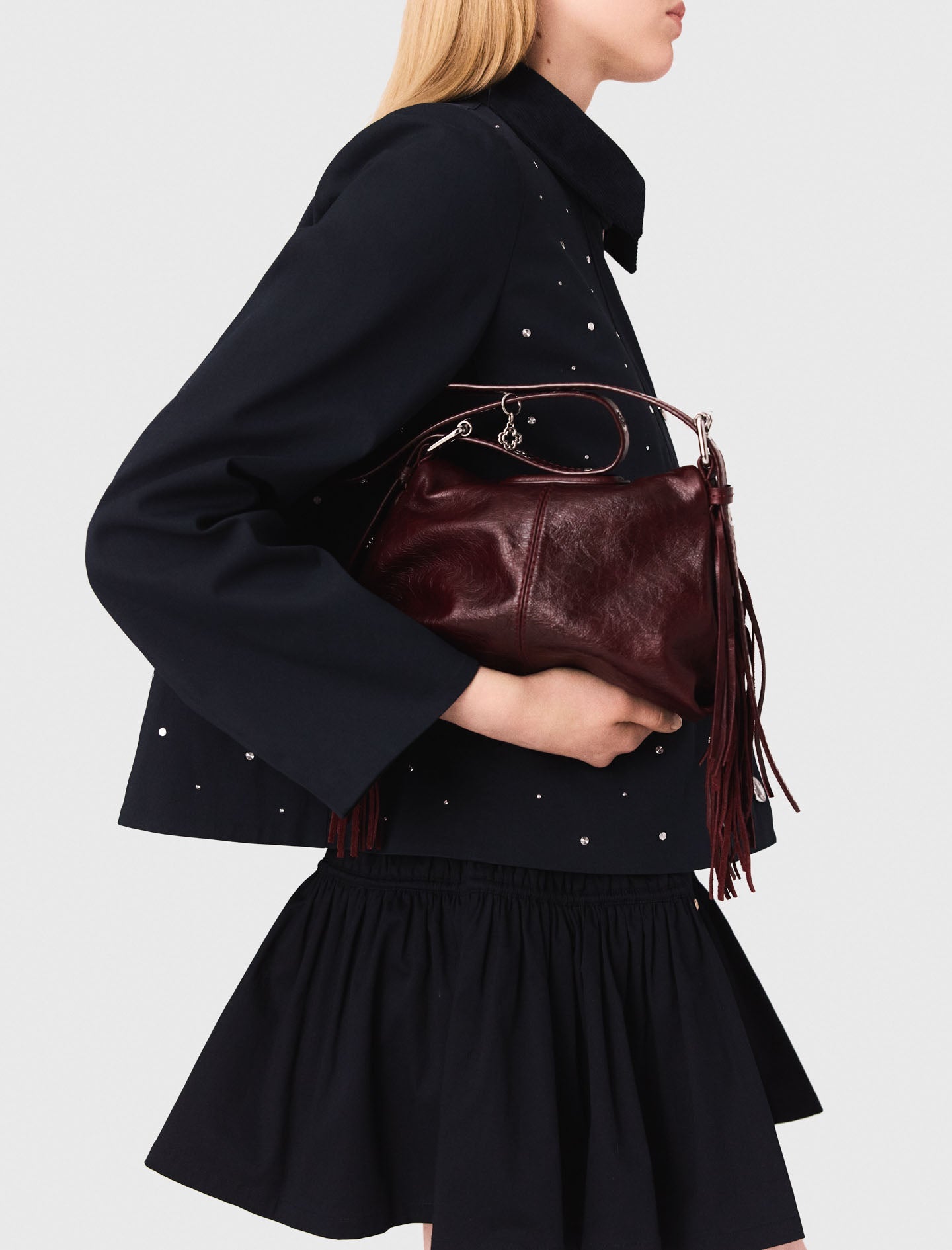Cropped velvet collar jacket