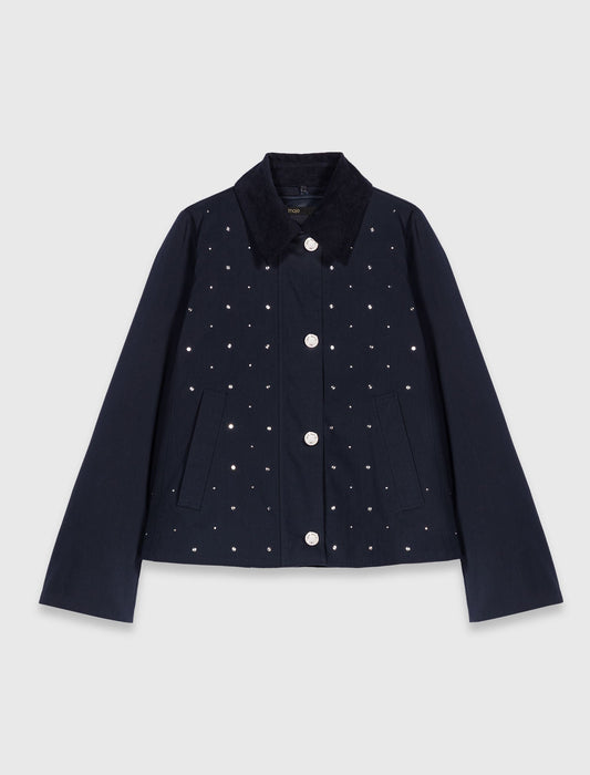 Cropped velvet collar jacket