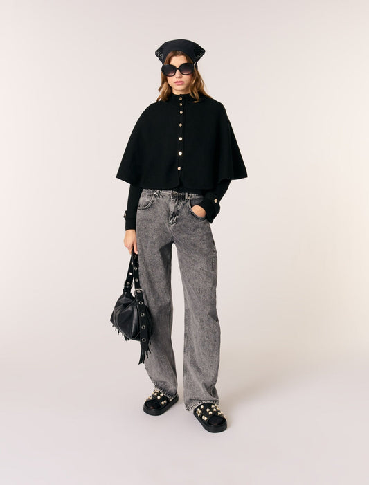 Black-featured-Cape-effect cardigan