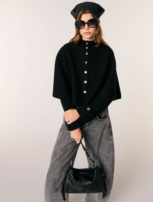 Black-Cape-effect cardigan