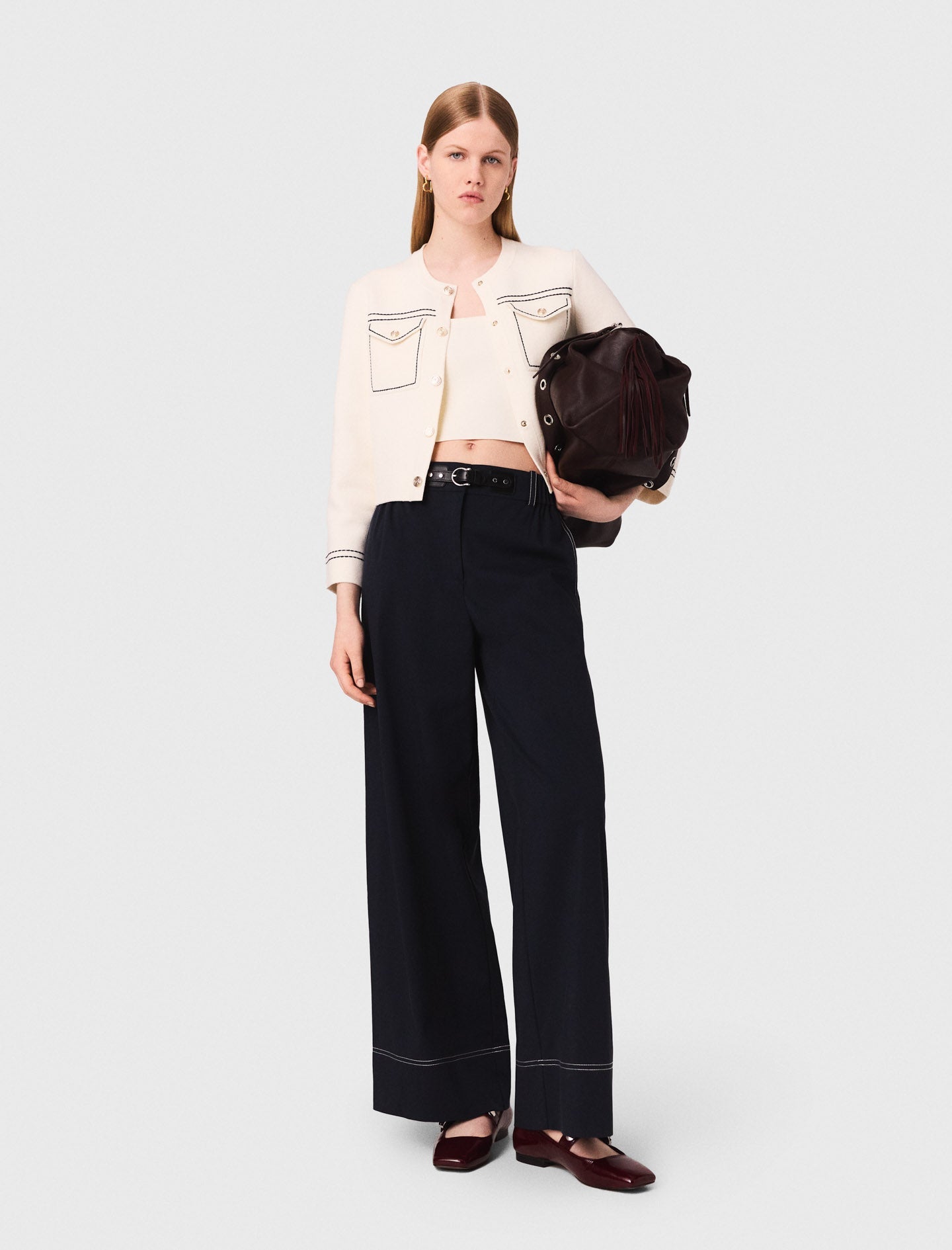 Topstitched cropped cardigan