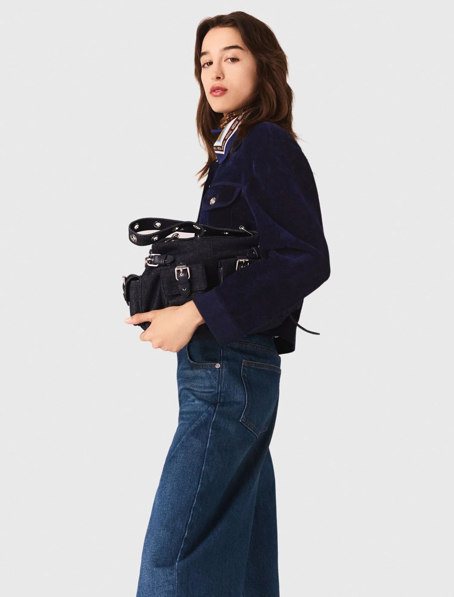 mfpca00632 cropped velvet jacket navy