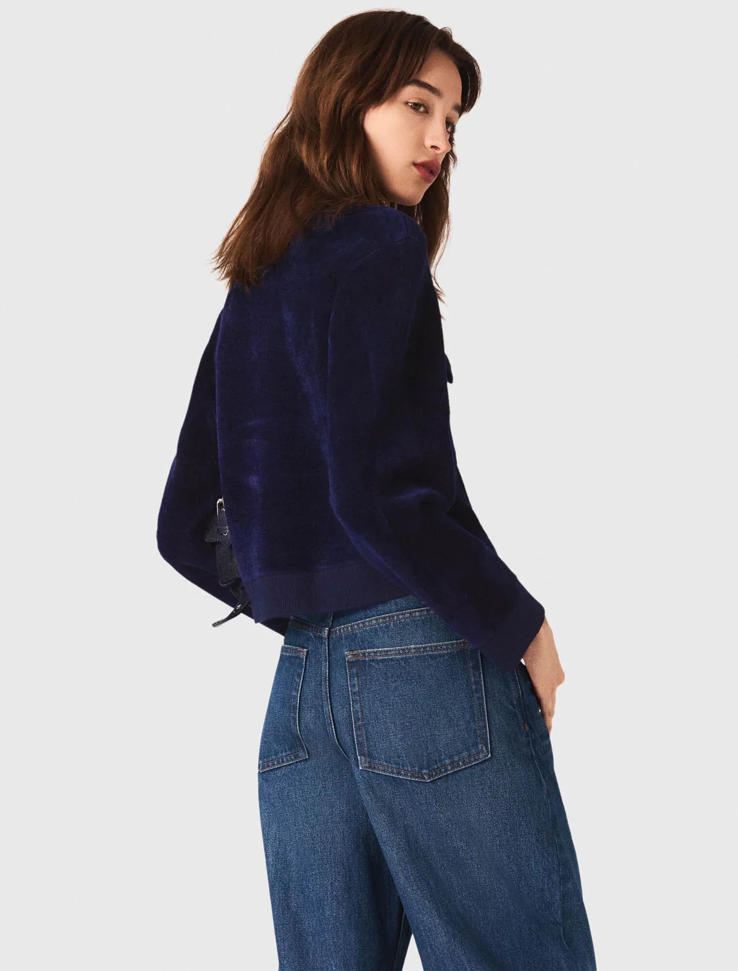 mfpca00632 cropped velvet jacket navy