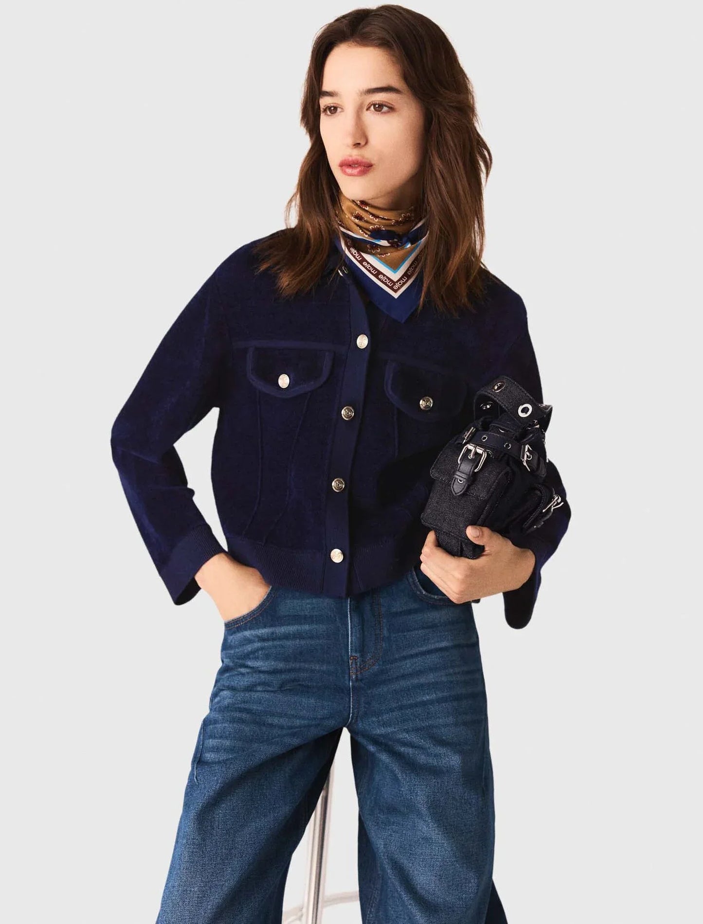 mfpca00632 cropped velvet jacket navy