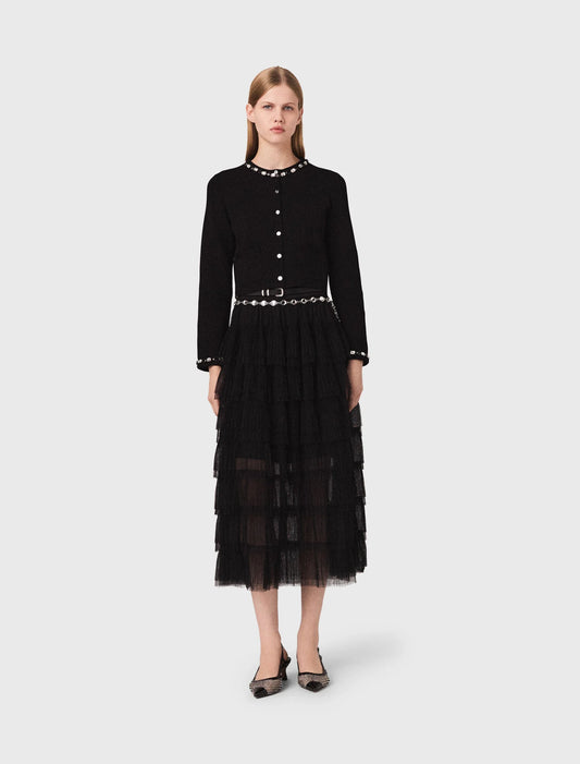 Cropped jewellery detail cardigan Black