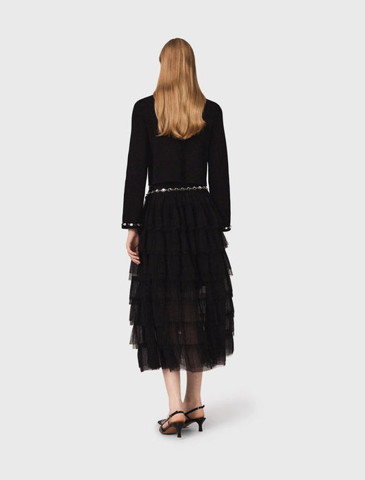 Cropped jewellery detail cardigan Black