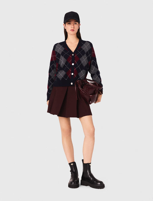 Cropped argyle pattern cardigan