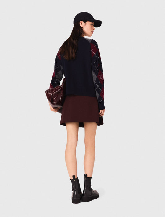 Cropped argyle pattern cardigan