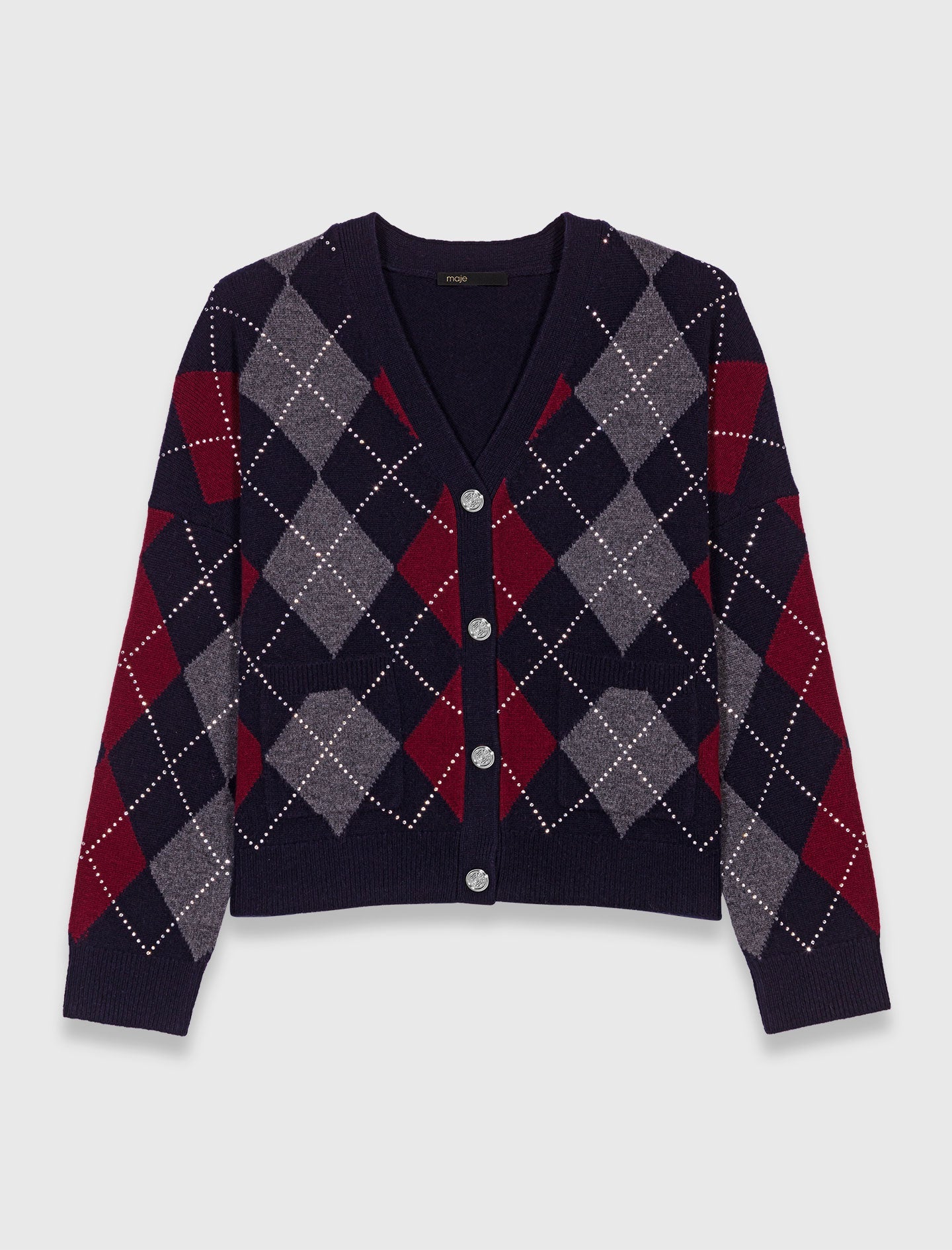 Cropped argyle pattern cardigan