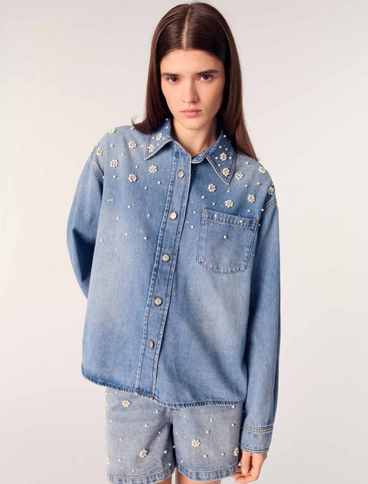 Blue Denim shirt with embroidered beads