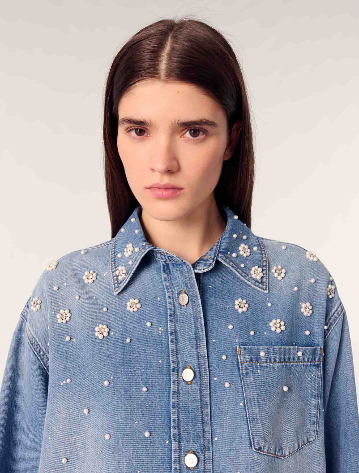 Blue Denim shirt with embroidered beads
